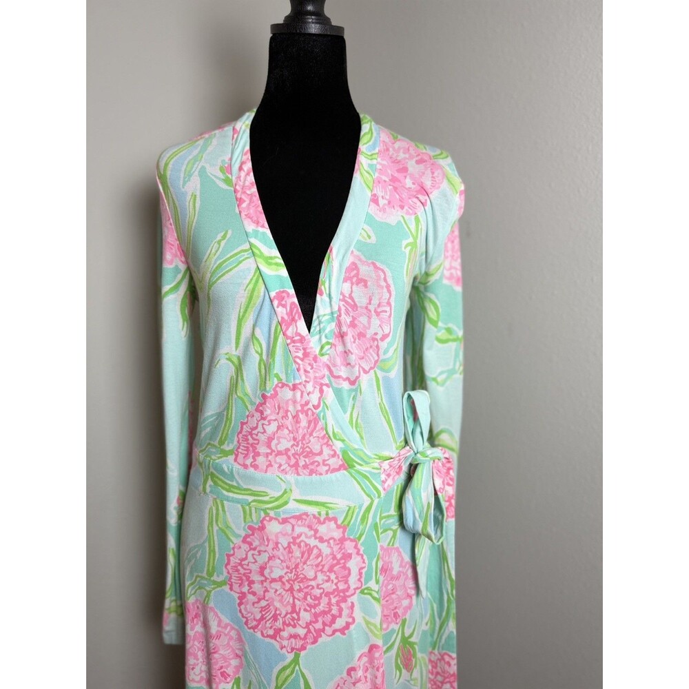 Lilly Pulitzer MERIDIAN WRAP DRESS IN POOLSIDE BLUE GOING STAG SIZE XS - Picture 9 of 10